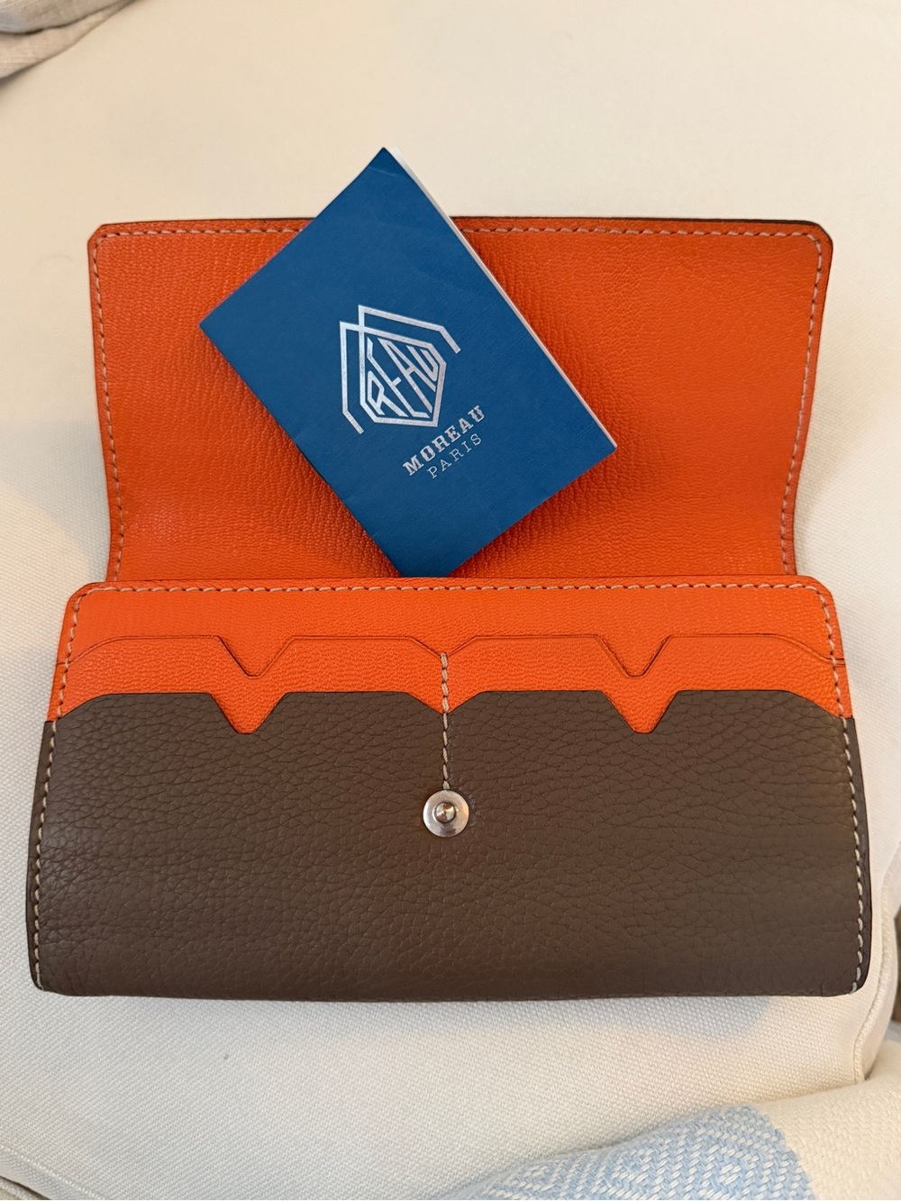 Moreau Paris Orange and Brown Leather Wallet